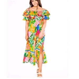Alden Adair Filsan Santiago Dress Midi Maxi Sz S‎ Vacation Resort Tropical $414